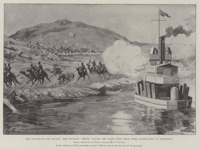 Nuestro éxito en Sudán, el cañonero Melik salvando al Cuerpo de Camellos de la aniquilación total en Omdurman de William Barnes Wollen